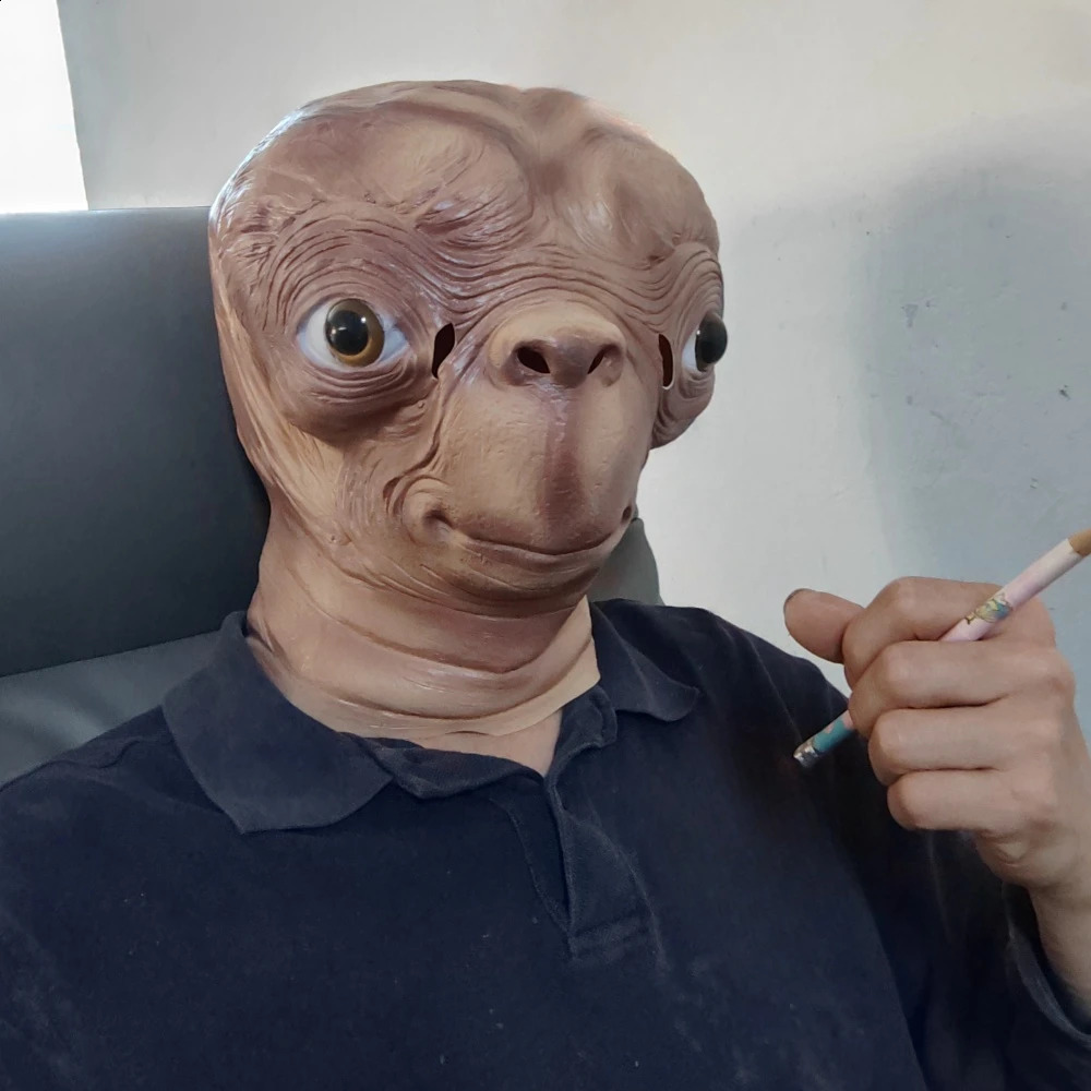 Realistic ET Alien Latex Mask Halloween Carnival Party Movie E.T. the Extra-Terrestrial Cosplay Creepy E.T. Alien Full Head Mask 240729