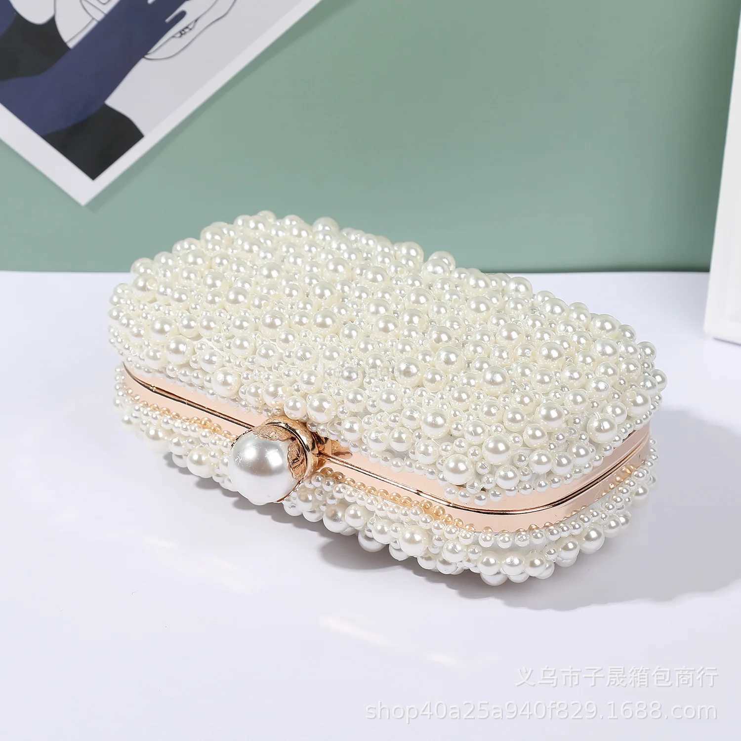 Fashion Elegant Women White Beige Luxury Special Crystals Beaded Pearl Evening Clutch Bags Wedding Party Handbag BeadedXJ240729