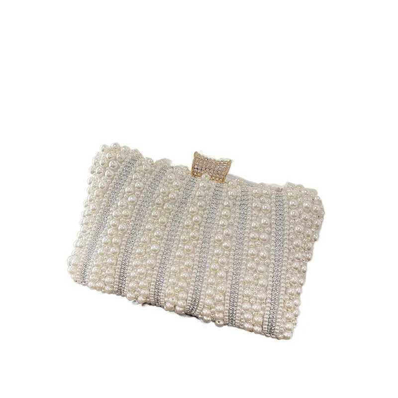 Vintage Pearl Women Handbag 2023 Diamond Evening Bag Luxury Wedding Bridal Ladies Clutch Chain White Shoulder Dress Dinner BagXJ240729