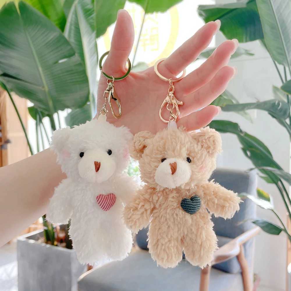 Korea 11cm Soft Teddy Bear Keychain Plush Rabbit Pendant Keychain DIY Trinket Kids Stuffed Animal Toys Bag Car AccessoriesL240729