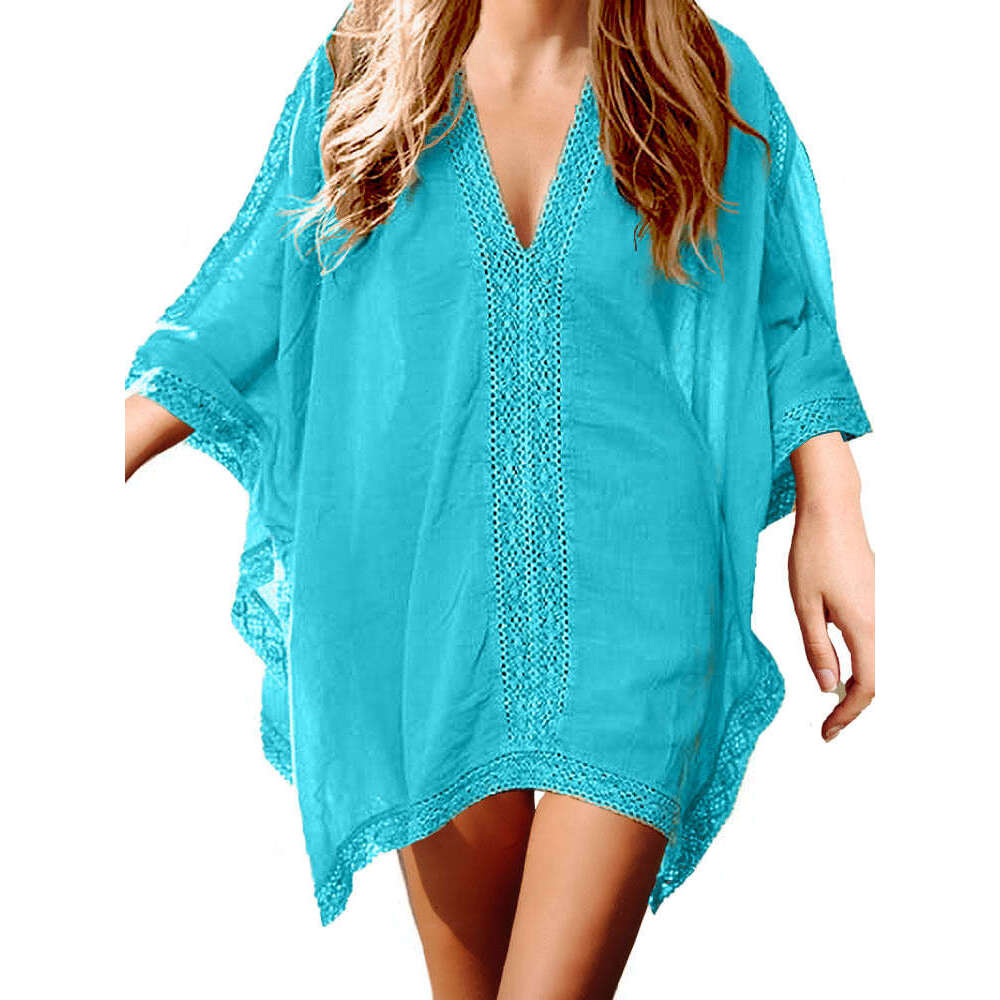 2024 Oversized Loose Fitting Lace Patchwork Sun Protection Sand Suit Tourism Womens Beach Cover Up Long Summer Dress Bifurcated Loose SKINNY DRESS Sil