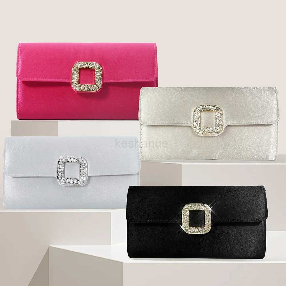 Rhinestone Square Buckle 2023 Dinner Bag High-end Satin Diamond Womens Bag Bridal Wedding Clutch Purse Shoulder Bag Luxury PromXJ240729