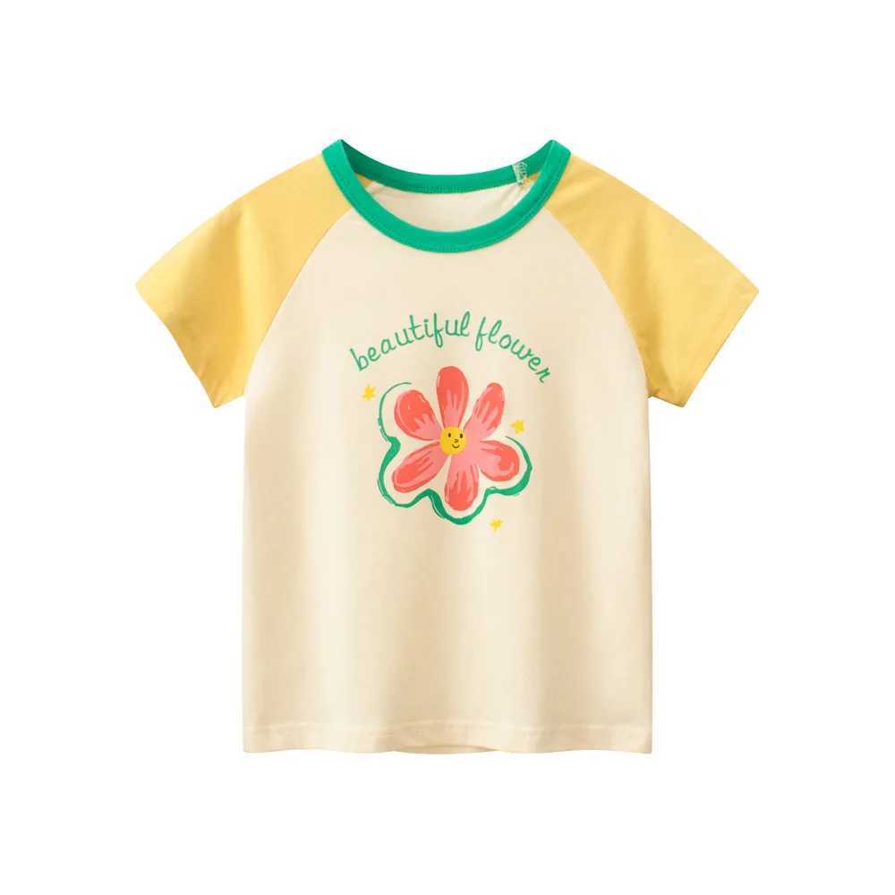 T-shirts 1-9T Flowers Girls T Shirt Cotton Summer Toddler Kid Baby Clothes Short Sleeve Floral Tshirt Infant Top OutfitL24729