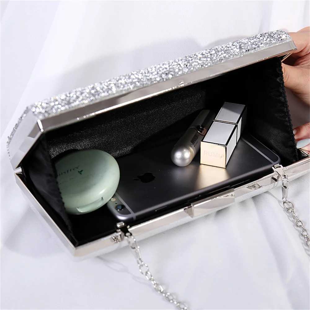 Women Diamond Evening Clutch Bag Female Coctail Wedding Party Banquet Bag PU Fashion Elegant Glitter Long Purse Shoulder BagXJ240730