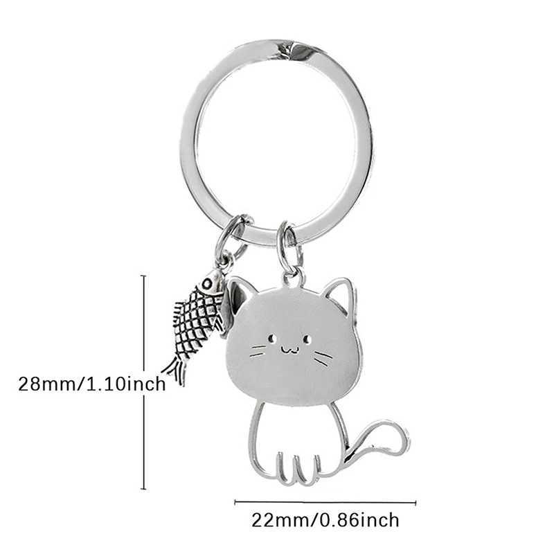 Funny Cartoon Cat Fish Keychain Couple Lovers Stainless Steel Keyring Lovely Pendant Key Chain Valentines Day Gift JewelryL240729