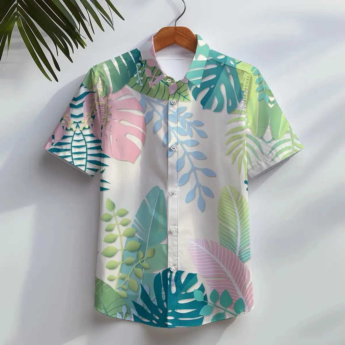 childrens beach casual short sleeved button down shirt tropical leaf flower 3D printed summer vacation clothingW240729