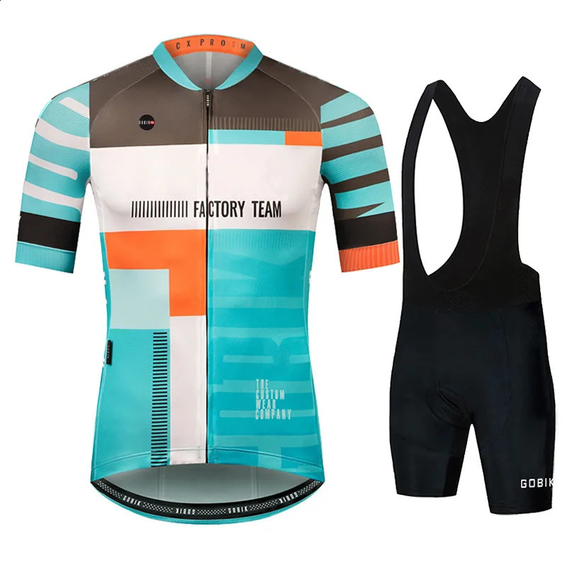Gobikful Mens Cycling Clothing Set Breathable Short Sleeve Sports Team Training Jersey Blue Color For Summer 240722