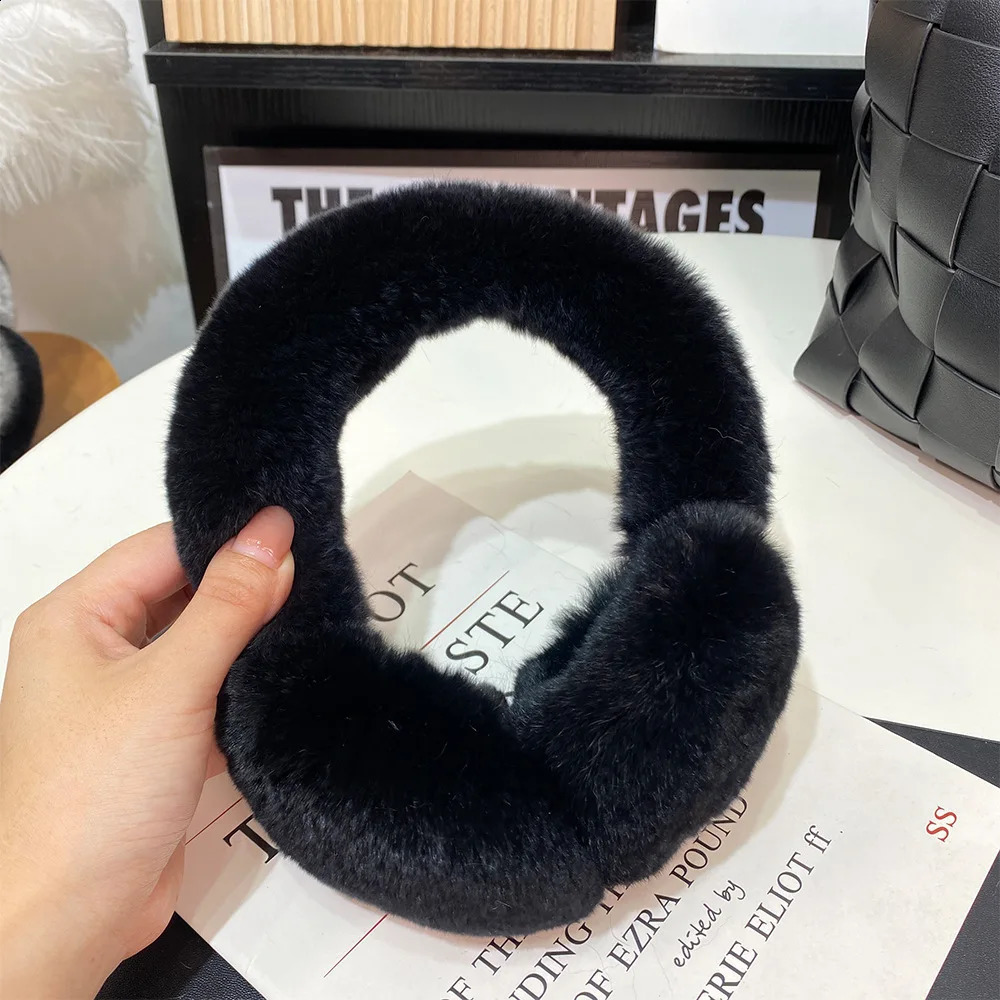 Ear Muffs For Women Winter EarWarmers Soft Warm Cable Furry Real Rex Rabbit Ear Covers For Cold Weather 240724