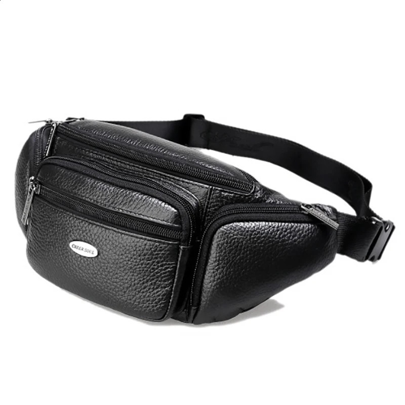 Genuine Leather Men Waist Fanny Pack Cross body Bags Multi-Pocket Travel Vintage Real Cowhide Male Sling Chest Hip Belt Bum Bag 240729