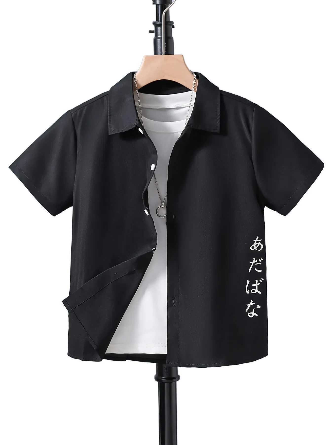 2024 childrens clothing cartoon beach print boys creative shirt casual short sleeved top boys summer childrens shirtW240729