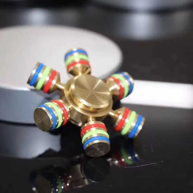 Brass Metal Fidget Spinner 6 Arm EDC Decompression Fingertip Gyro Antistress Toys For Kids Adults Juguetes AntiestrsM240729