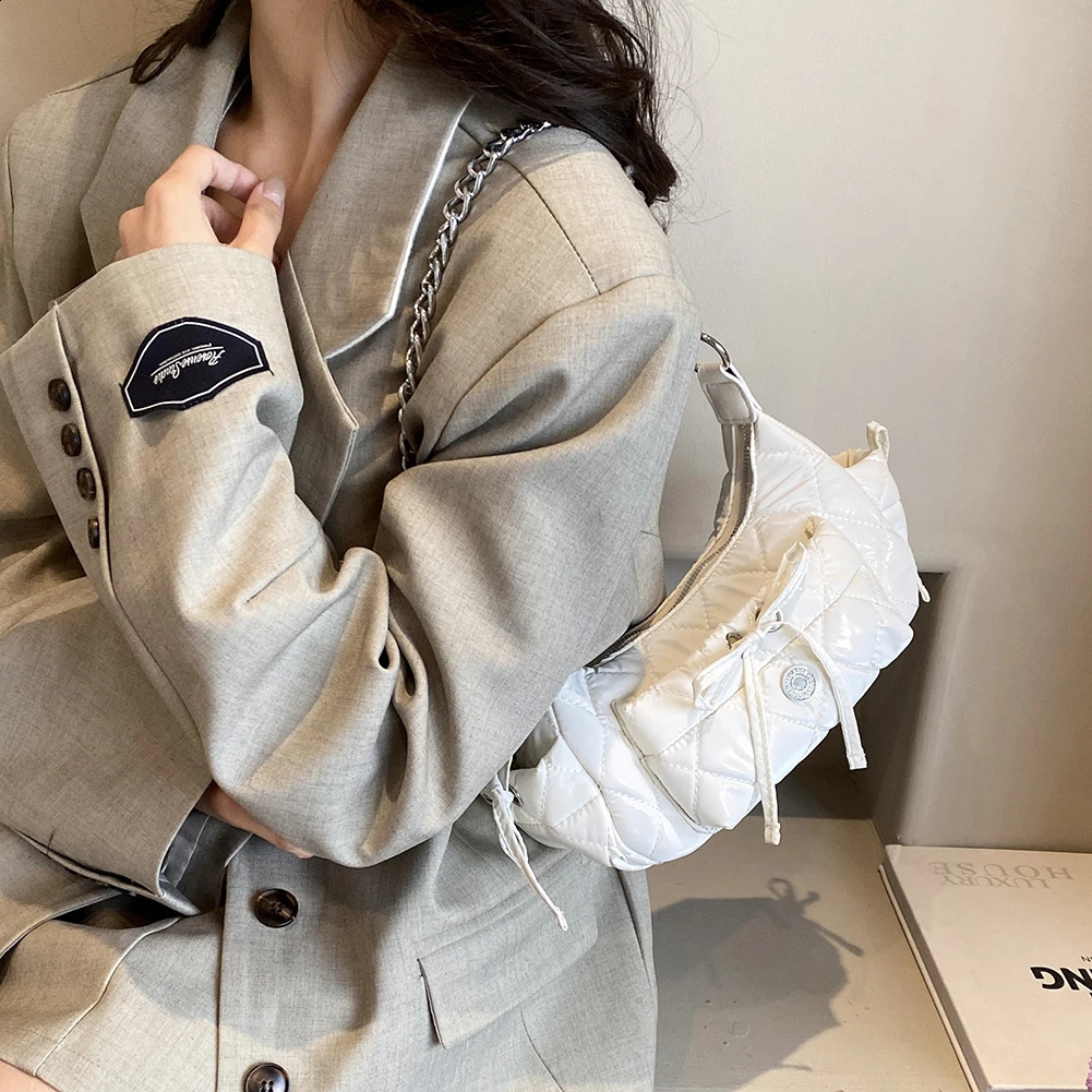 Rhombus Chain Bowknot Shoulder Bag with Adjustable Strap Y2K Purse PU Leather Fashion Handbag Everyday for Women and Girls 240729