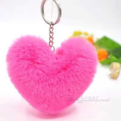 Fluffy pompom Keychain Gifts for Women Soft Heart Shape Pompon Fake Rabbit Key Chain Ball Car Bag Accessories Key RingL240729