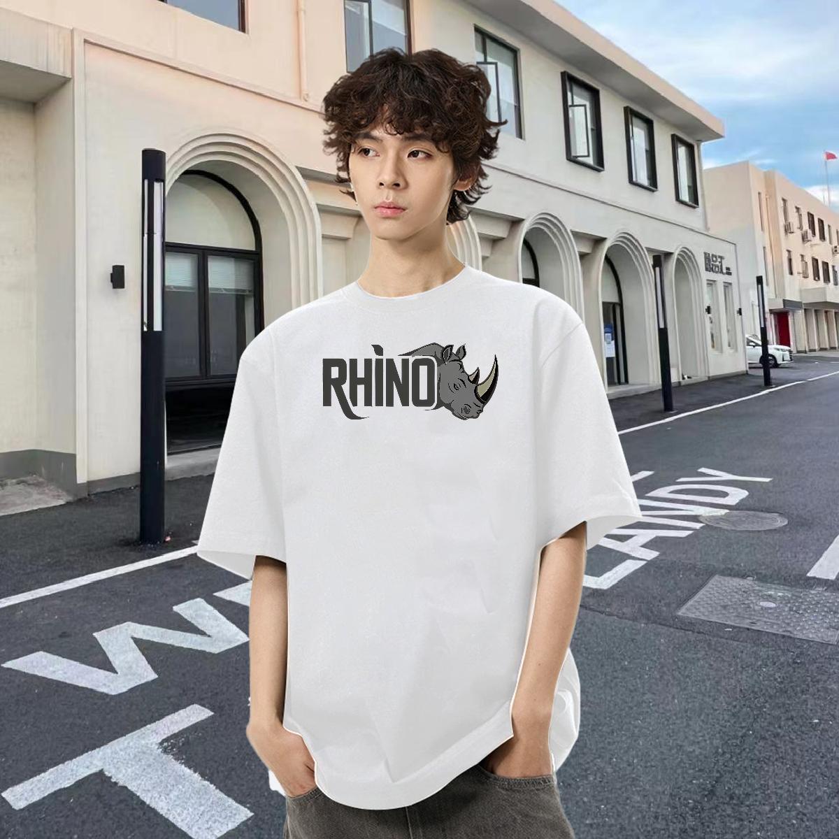Classic Men Tees 230g 100% Cotton Street Wear rhinoceros Oversized 4XL Breathable Short Sleeve Free Shipping T-Shirts for Men Tees Shirts