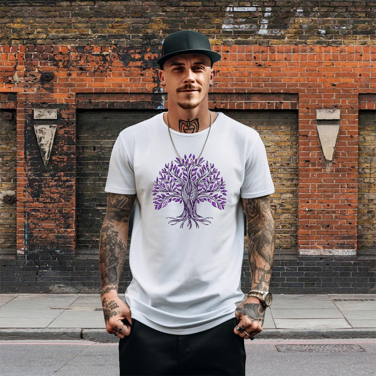 Free Shipping Men Tees 100% Cotton 230g Daily Outfit tree Graphic Short Sleeve Soft DIY T-Shirts for Men Tops