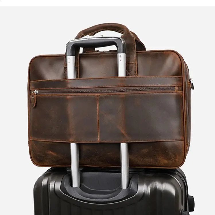 Genuine Leather Briefcase For Man Crazy Horse Leather 17 inch Laptop Business Handbag Cowhide Male Tote Big Shouler Bags 240806