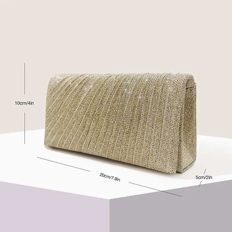 Glitter Envelope Fold Day Clutch for Women Shiny Silver Handbag Fashion Ladies Long Wallet with Chain Evening Bag Party WeddingXJ240729