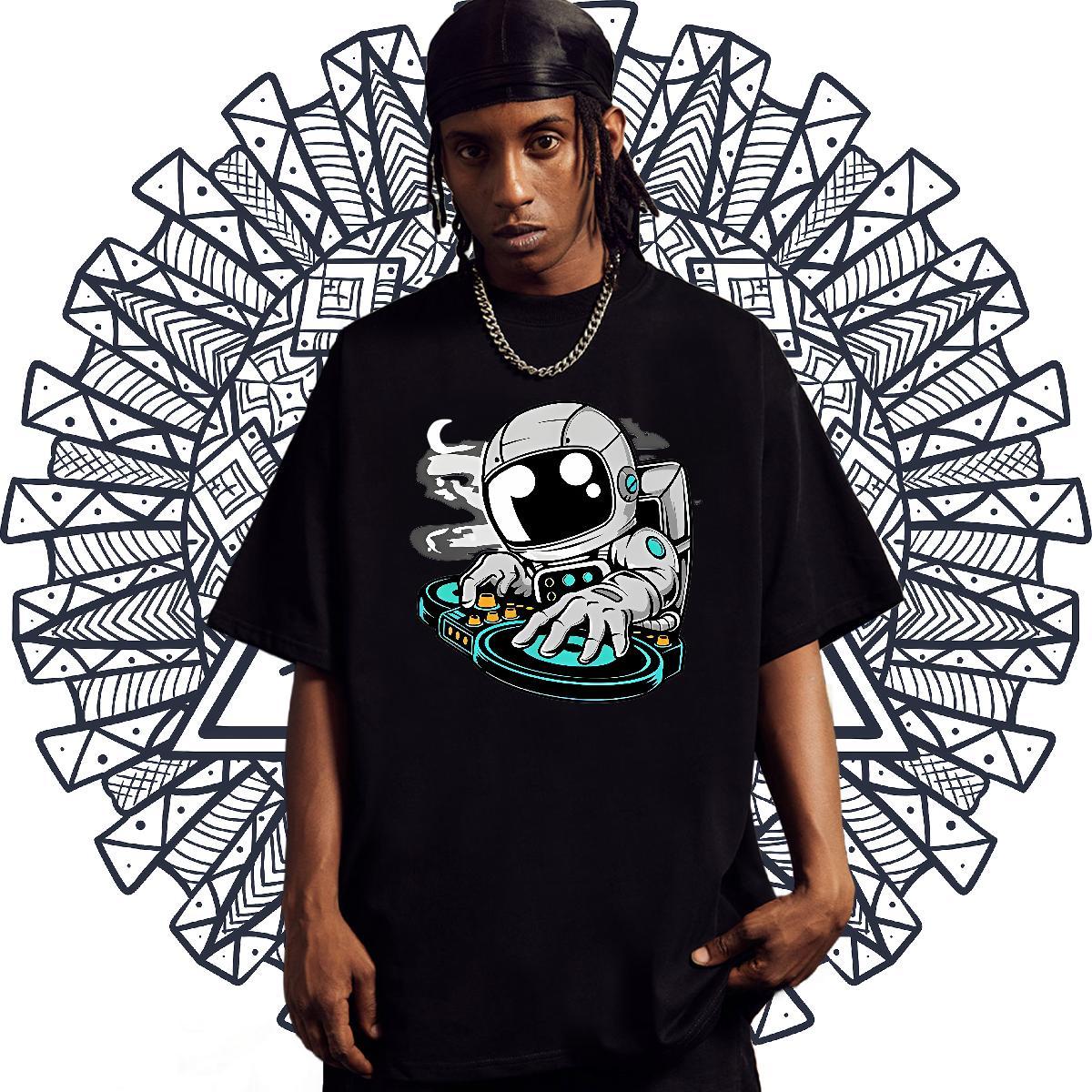 Cool Men Tops Tees 230g Cotton Street spaceman Skull Short Sleeve O-Neck Fashion T Shirt For Man Polos