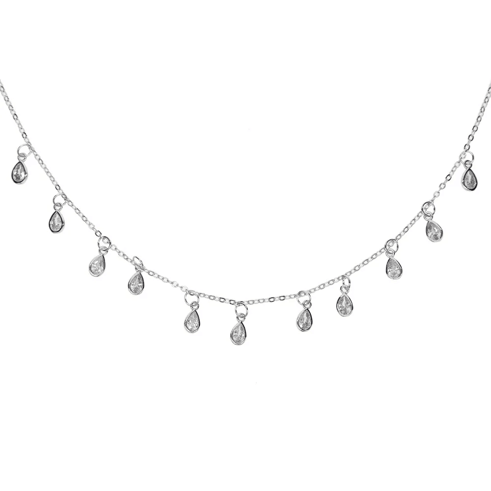 elegant women wedding gift water drop tear drop cz charm choker fashion jewelry dainty bridal cz statement choker necklace