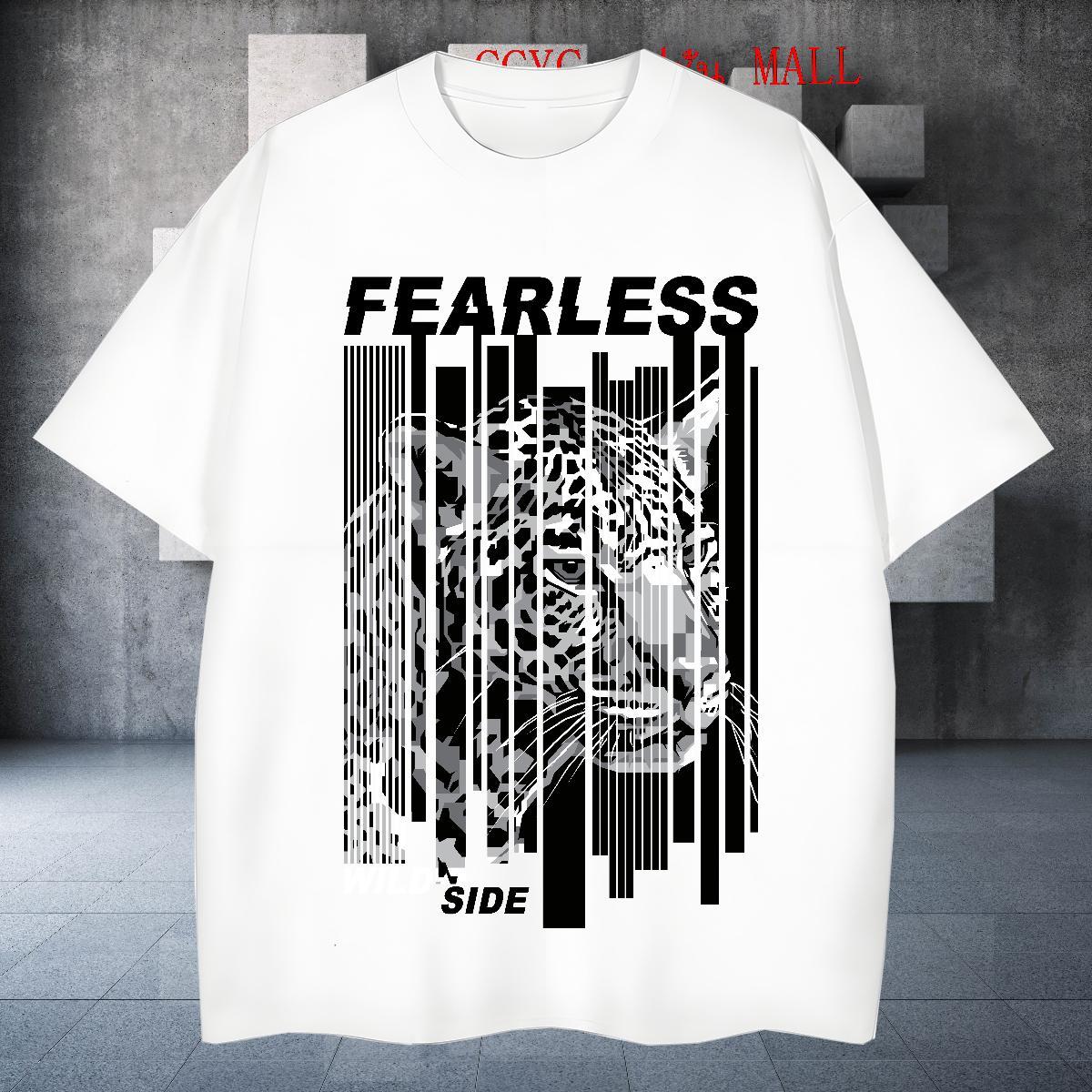 Loose Fit Mens Tshirts 230g 100% Cotton Home Outdoor leopard,letter,line DIY Breathable Short Sleeve 2024 New T Shirts Men Clothes