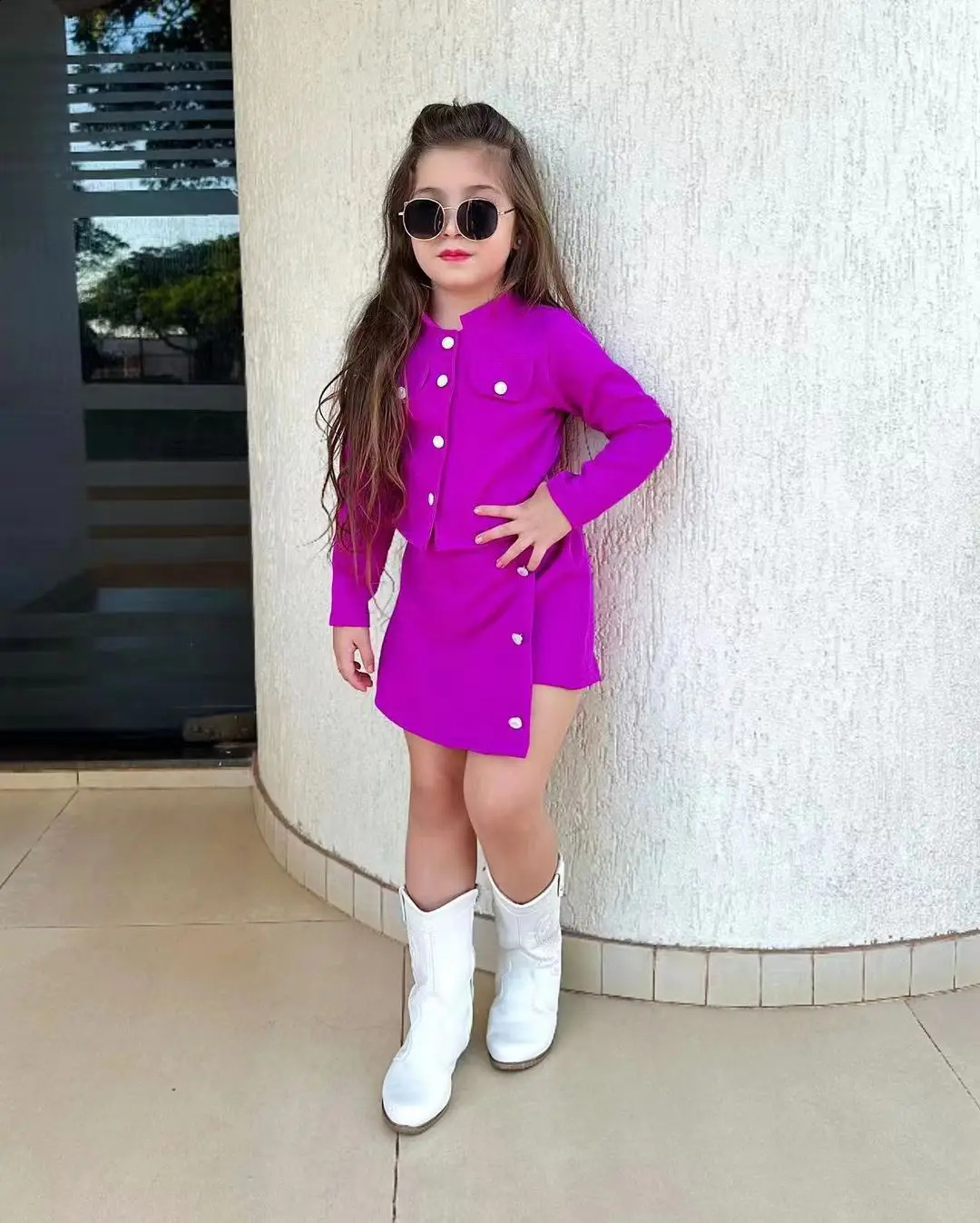 Winter Girls Suit Childrens Clothing Long-sleeved Coat And Short Skirt Two-piece Set Kids Dress For 3 4 5 6 7 8 Years 240729