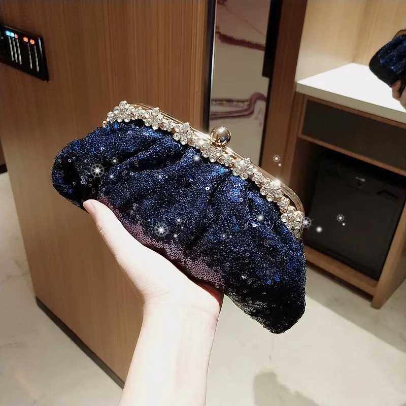 Dark Blue Clutch Bag Women Bling Sequin Purses and Handbag Diamonds Womens Wallet Chain Shoulder Female Party Clutch Z246XJ240729