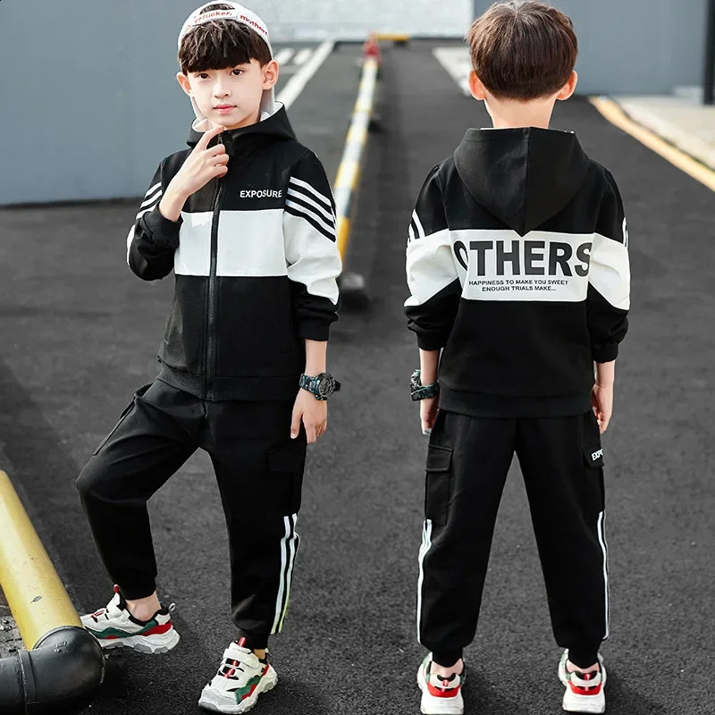 Fashion Boys Clothing Spring Autumn Patchwork Long Sleeve Sets 4 6 8 10 12 13 14 Years Teenagers Children Sports Clothing Jacket 240729