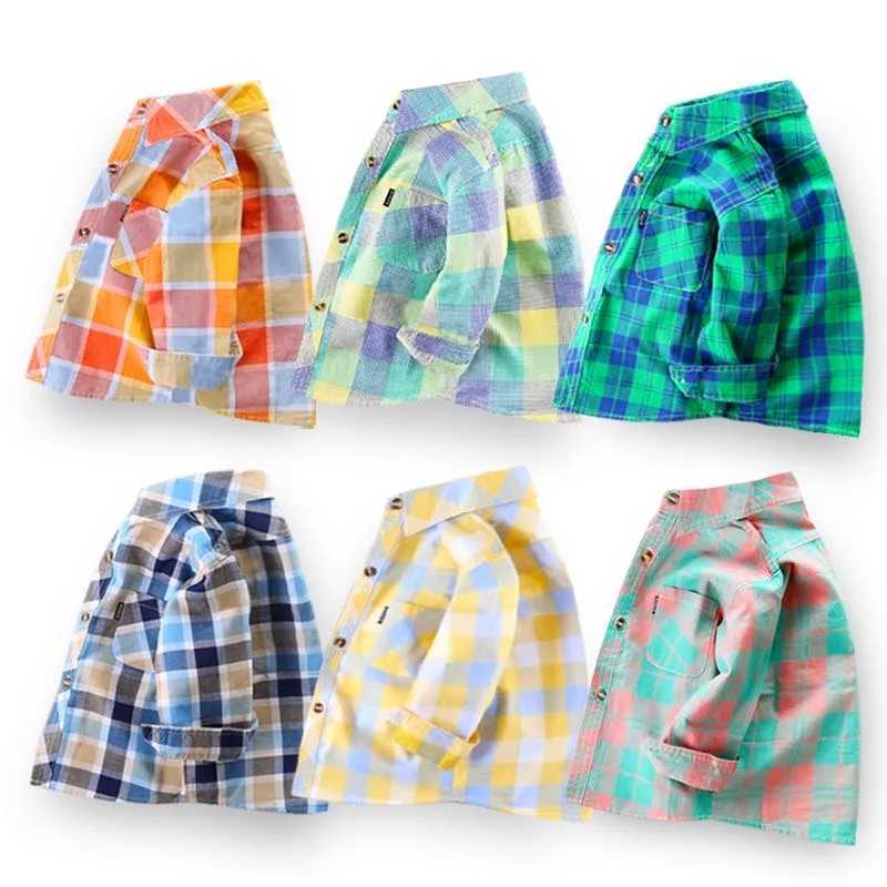 Hot selling childrens shirts fashionable long sleeved baby boys shirts plain weave style childrens shirts spring and autumn cotton topsW240729