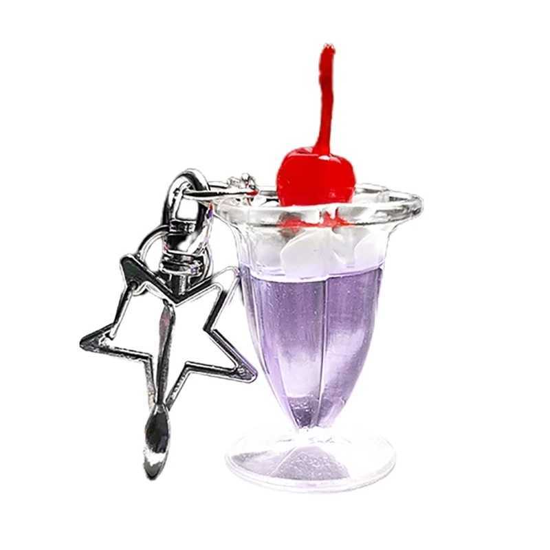 Cute Versatile Cherry Cream Cup Keychain Stylish Keyring Backpack Decoration Fashion Bag Charm Jewelry Gift for Women GirlL240729
