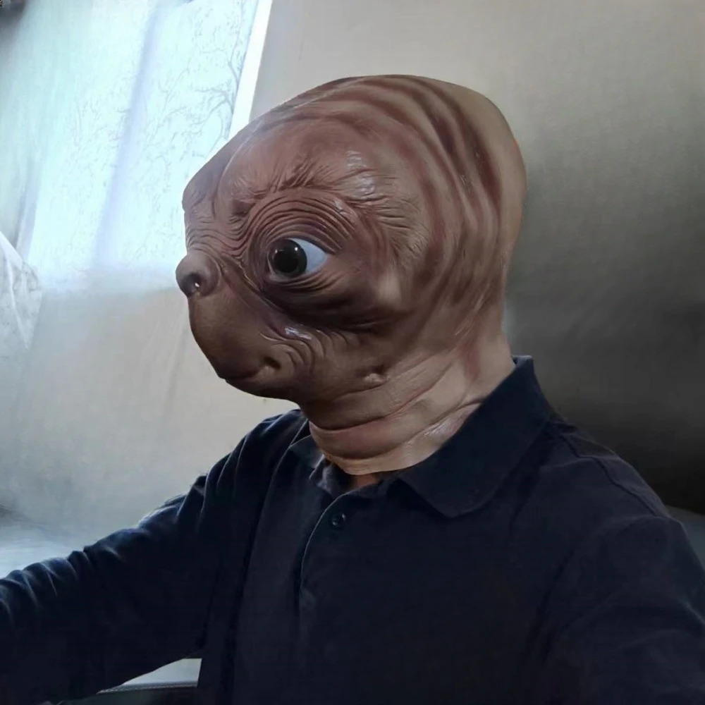 Realistic ET Alien Latex Mask Halloween Carnival Party Movie E.T. the Extra-Terrestrial Cosplay Creepy E.T. Alien Full Head Mask 240729
