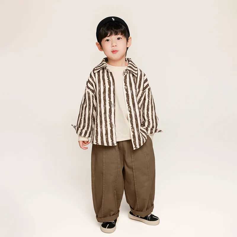 Childrens clothing boys autumn childrens spring and autumn vertical striped shirts long sleeved topsW240729