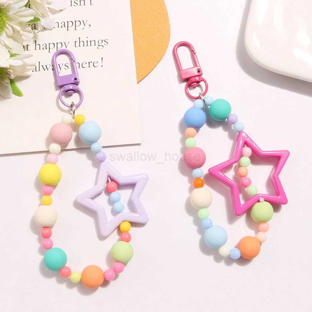 Mobile Phone Lanyard Wrist Strap Bag Pendant Car Keychain Girl Women Fresh Sweet Hand-held Chain Anti-lost Colofful Bead KeyringL240729