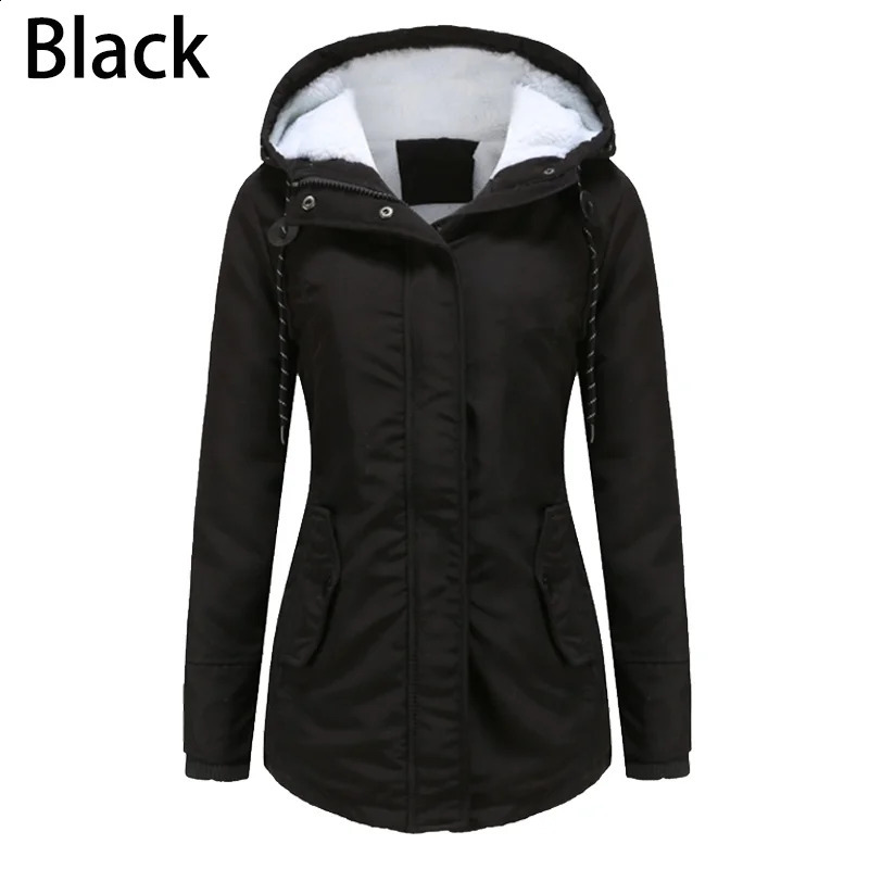 Fashion Womens Thickened Coat Warm Winter Solid Plush Thickened Long Jacket Outdoor Hiking Hooded Windproof Parka Coat 240729