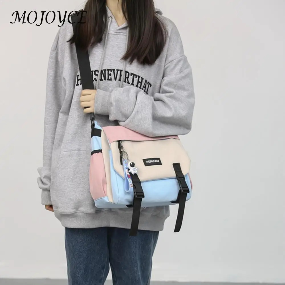 Unisex Student Messenger Bag Large Capacity Simple Postman Contrast Color Nylon Satchel for College Travel Business y240816
