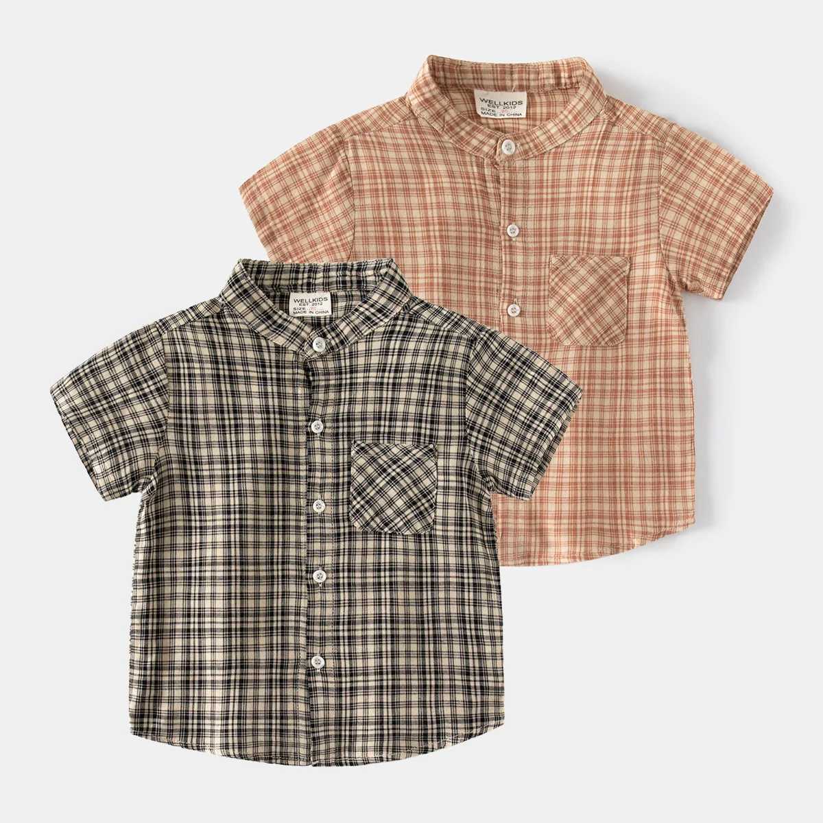 Baby boy summer collar plain short sleeved baby casual shirtW240729