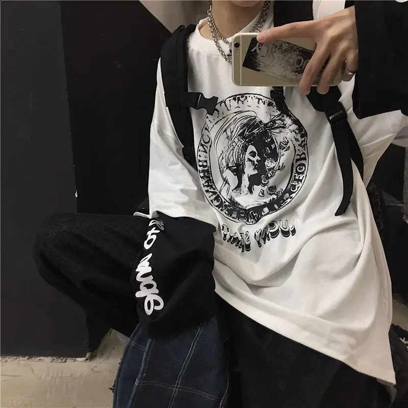 Mens T-shirt autumn anime long sleeved printed y2k t-shirt harajuku mens T-shirt casual Hip pop oversized t-shirt 240826