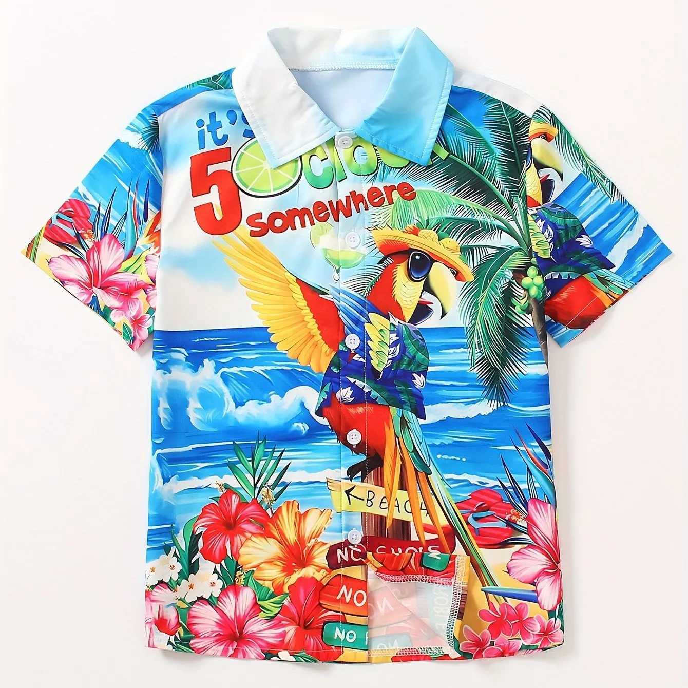 Boys casual short sleeved shirtprinted summer fashion themed colorful pattern lightweight and breathable fabricW240729