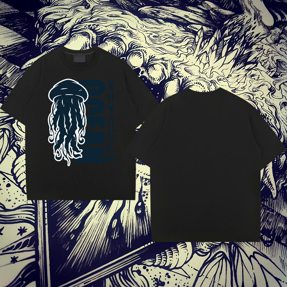 Loose Couples T Shirts 100% Cotton 230g High Street Hip Hop jellyfish Customized Print Breathable New T Shirts Men Top Tees