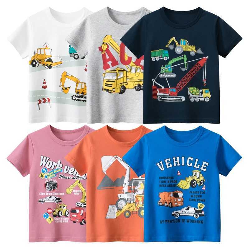 T-shirts 2024 Cartoon Excavator Print Boys T Shirt for Summer Childrens T-Shirts Short Sleeves O-Neck Kids Clothes Toddler Cotton TopsL24729