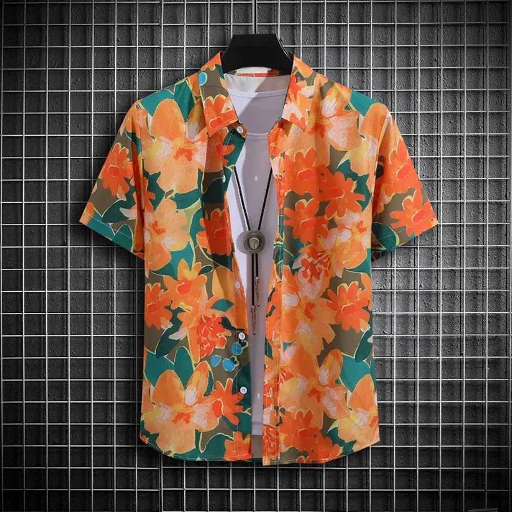 Summer vacation floral print shirt for children and boys short sleeved new cool top casual and fashionable clothing for children and girlsW240729