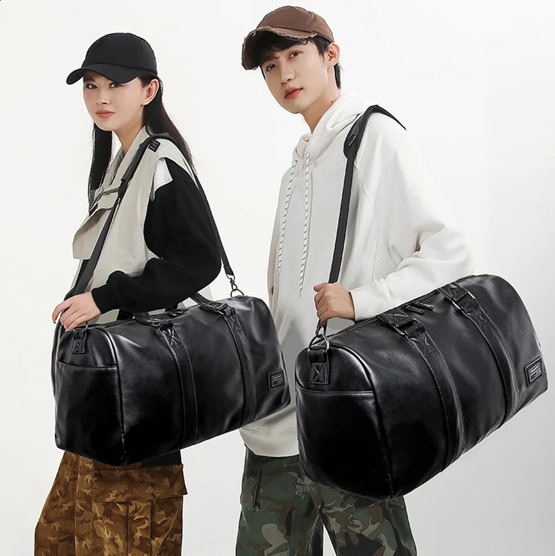 PU Travel Handbag Large Capacity Travel Bag Men Carry On Luggage Duffle Bags Soft Casual Black Big Weekend Bags Travelling Tote 240729