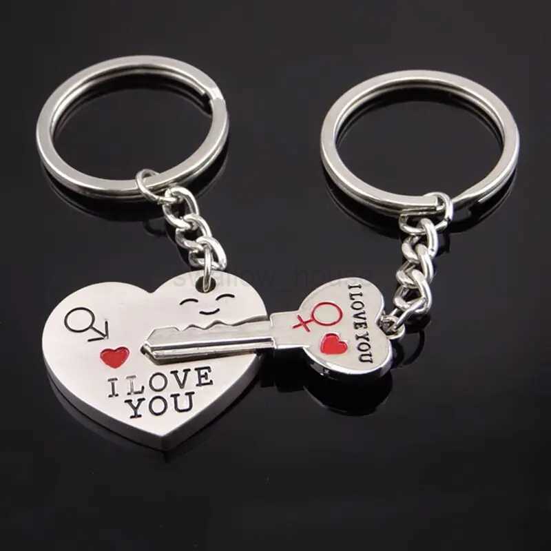 Hot Sale Zinc Alloy Silver Plated Lovers Gift Wedding Favors Couple My Heart Keychain Fashion Keyring Key Fob Creative Key ChainL240729