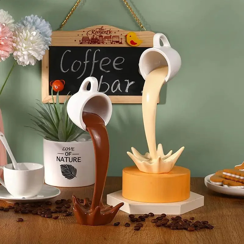 Floating Spilling Coffee Cup Sculpture Kitchen Decoration Spilling Magic Pouring Splash Creative Desktop Decor Home Decoration 240729