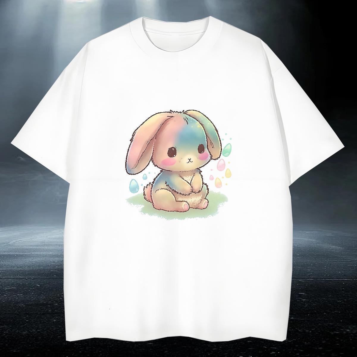 Classic Men Tshirts 230g Pure Cotton High Street Hip Hop rabbit Cartoon Printing L-4XL O-Neck Short Sleeve 2024 Summer T shirt Tops Shirt