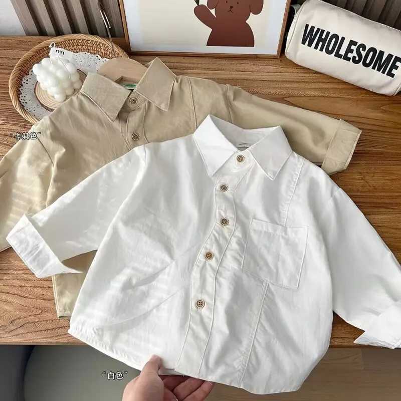 Baby and toddler clothing school boys shirt white long sleeved lapel childrens shirt boys topW240729