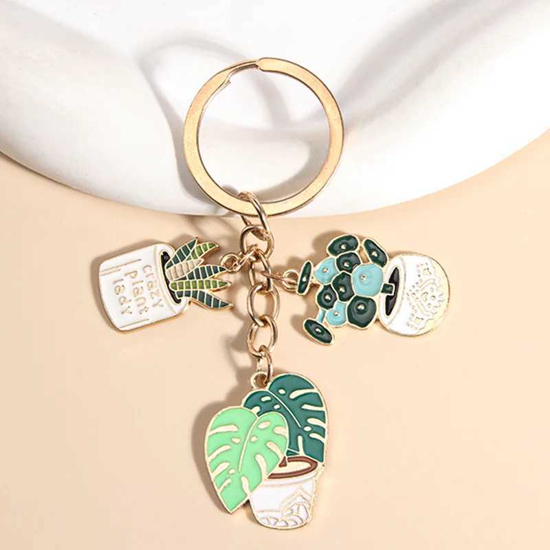 Cute Cactus Pot Plant Enamel Keychain Green Plants Key Chains For Women Men Handbag Accessorie DIY Handmade Jewelry GiftsL240729
