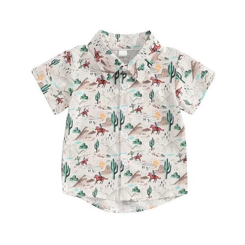 Fashionable summer boy short sleeved cute cartoon printed shirt style childrens top breathable collar shirt childrens clothingW240729