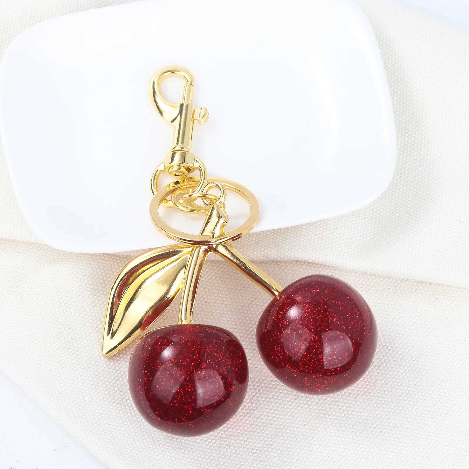 Fashion Delicious Red Cherry Keychain Summer Fruits Cherries Pendant Keyring For Women Men Jewelry Bag Accessories GiftL240729