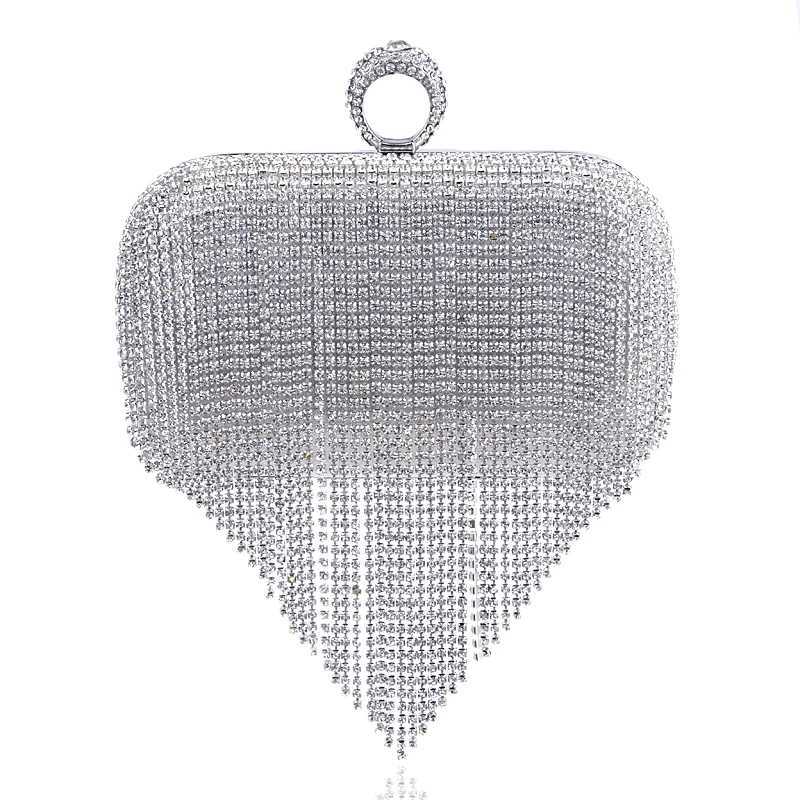 Shiny Diamonds Clutches Purse Evening Party Women Handbag Top Luxury Bling Fashion Tassel Round Handle Metal Women Box BagXJ240729