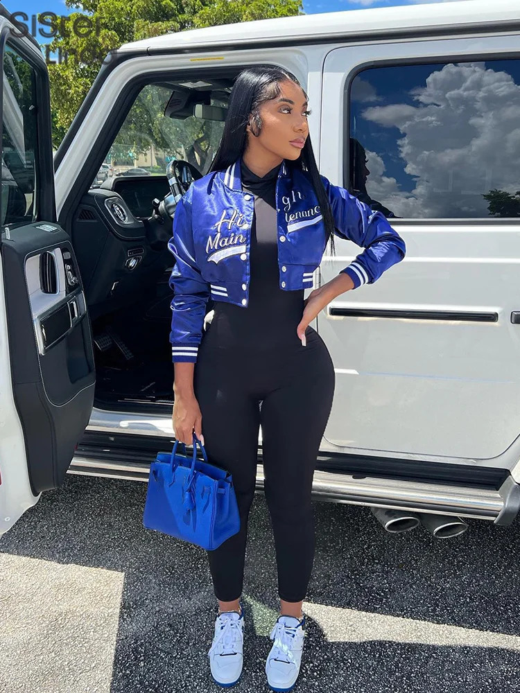 Sisterlinda Baseball Bomber Jacket Women Casual Letter Embroidery Winter Coat for Female Vintage Fashion Streetwear 240717
